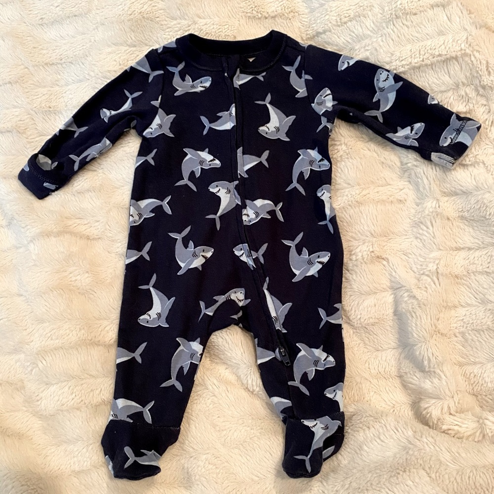 Navy shark footie onesie!